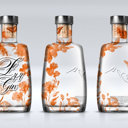 Gin Bottle & packaging design + merchandising Design by bcra