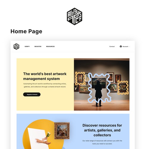 Homepage and a single Page Design for Always Art an art related startup company. Design by archipelagy