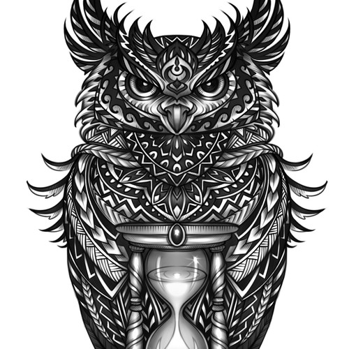 Tribal polynesian owl tattoo, concurso Tatuagem