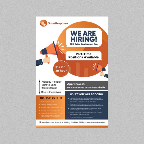 We need a professional looking 11x17 poster to recruit college students to work for us Design by Zyatu