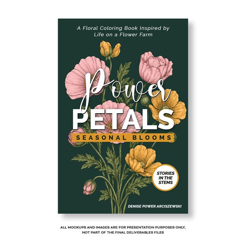 "Design a botanical book cover for Power Petals Flower Farm book series" winning T-shirt