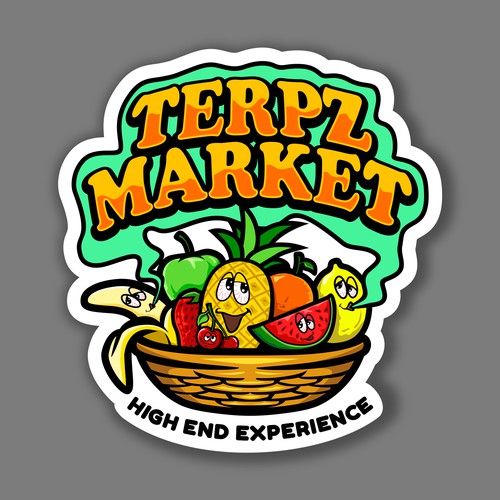 Design a fruit basket logo with faces on high terpene fruits for a cannabis company. Design von alsaki_design