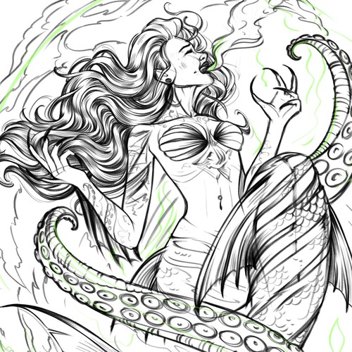 Design a realism tattoo featuring a dark version of the Little Mermaid Design by Diana Silence