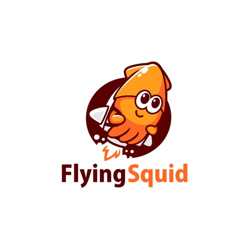 Logo of a squid wearing a jetpack for product named FlyingSquid Design by jasterxinan