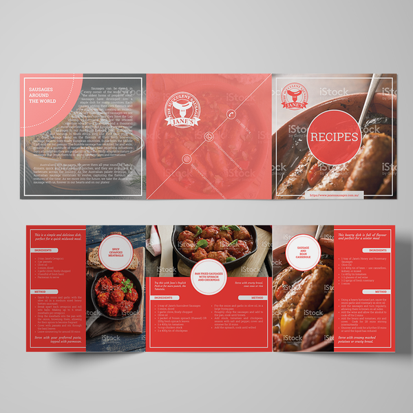 Design by Uzlah ® titled "Brochure Concept for Jane's Succulent Sausage"