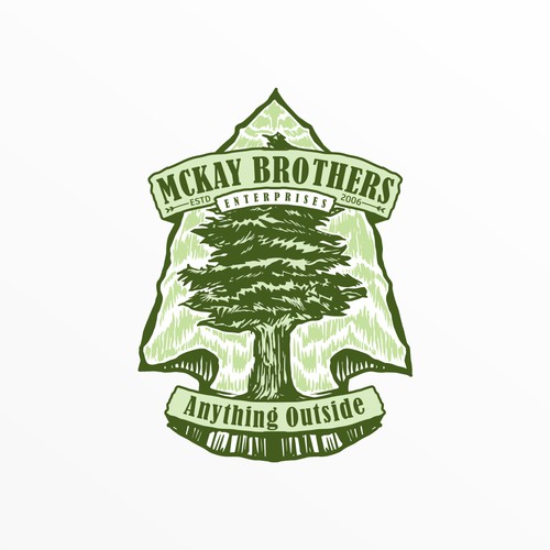 Design a rustic logo involving Native American arrowhead for a tree cutting company Design by LogisStudio