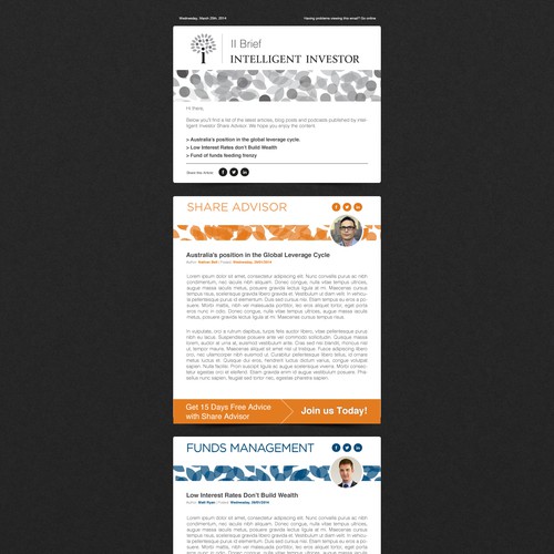 Create a weekly email newsletter template for Intelligent Investor Design by Someguys