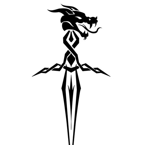 Back sword tatto, represents power, warrior's sword, with a dragon face on the circle of the swords handle Design by Vivi - Beau