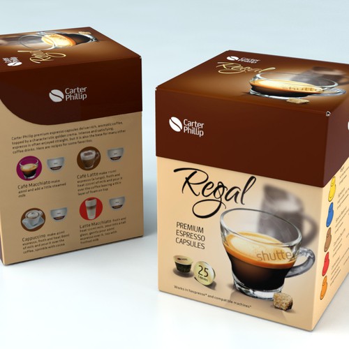 Design an espresso coffee box package. Modern, international, exclusive. Design by Coshe®