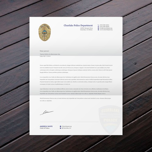 Clearlake Police Letterhead | Stationery contest