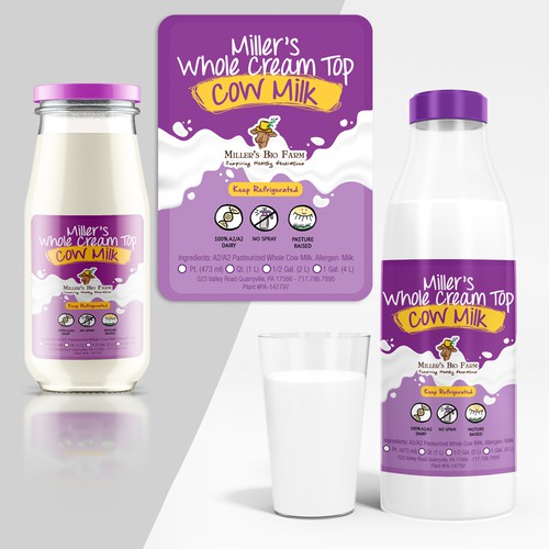 Design a cream top milk label for our kid-friendly brand! Design by ArieRod