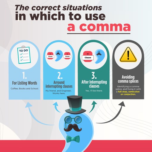 Comma rule infographic to appeal to students of any age Design by gabriellesdesign