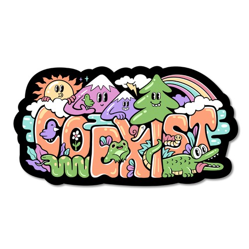 NEED FUN AND COLORFUL "COEXIST" STICKER ILLUSTRATED Design by Heartless