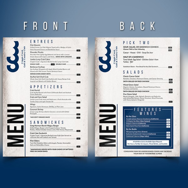 Cripple creek menu design | Menu contest | 99designs