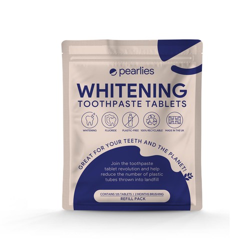 Design an attractive refill pack for a trendy new toothpaste tablet brand Design by RK Studio Design