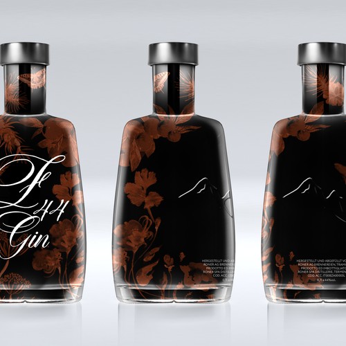 Gin Bottle & packaging design + merchandising Design by bcra