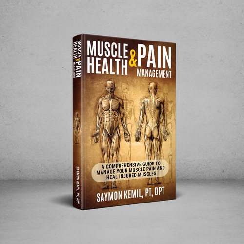 Book cover with a drawing images of the human anatomy combining muscles and bone structure. Design by digital.ian