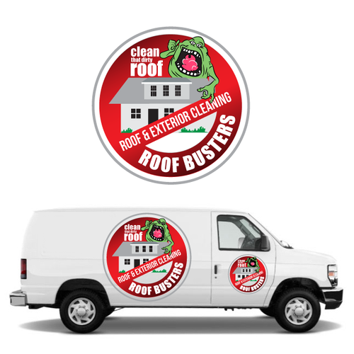 Roof Busters - Roof and Exterior Cleaning logo with a Ghost Busters Theme Design by Good Lady2