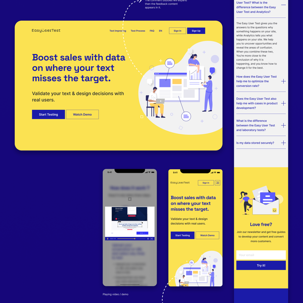 Winning Stylish Landing Page Redesign for EasyUserTest with Branding in mind