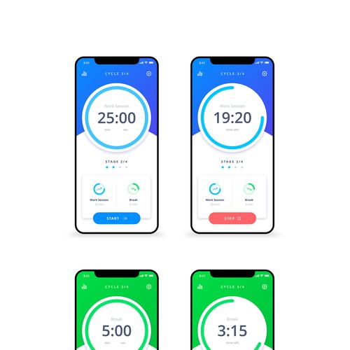 Design a beautiful Pomodoro app Design by M/Z