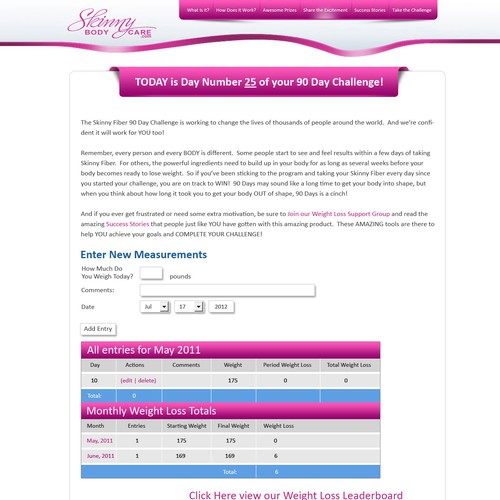 Create the next website design for Skinny Fiber 90 Day Weight Loss Challenge Réalisé par N-Company