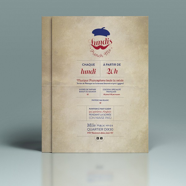 Design by effedue titled "Create Ads for French Themed Night in a cool cocktail bar"