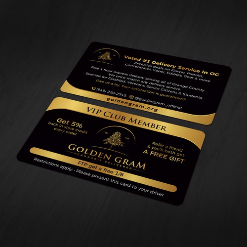 A vip membership card/business card for a marijuana delivery