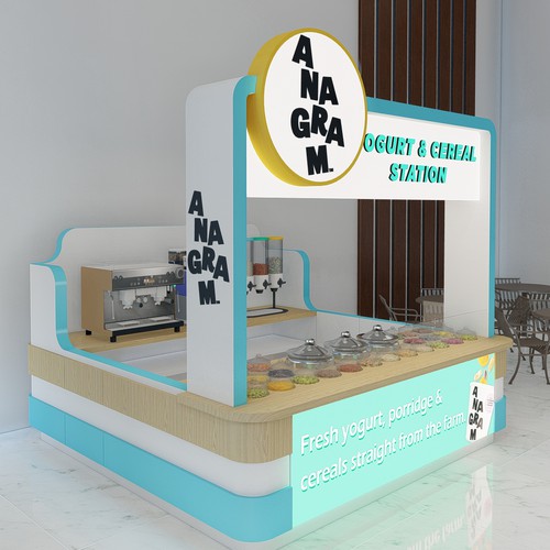 Design a 3D render for food serving kiosk Diseño de Gaeah