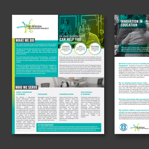 Design a nonprofit brochure like a two-page 'Sales Sheet' (8.5