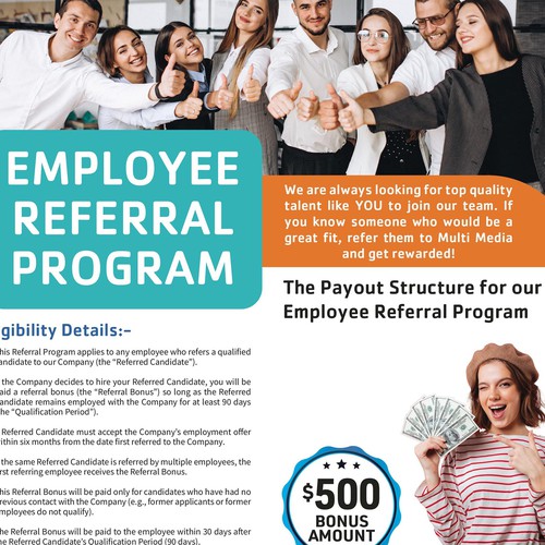 Designs Need A Flier To Announce Awesome Employee Referral Program Target Demo Young Tech 7782