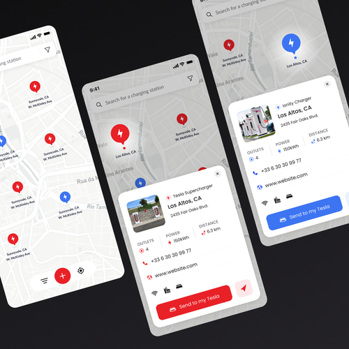 Tesla App to localise charging point on a map Design by Genadi Georgiev