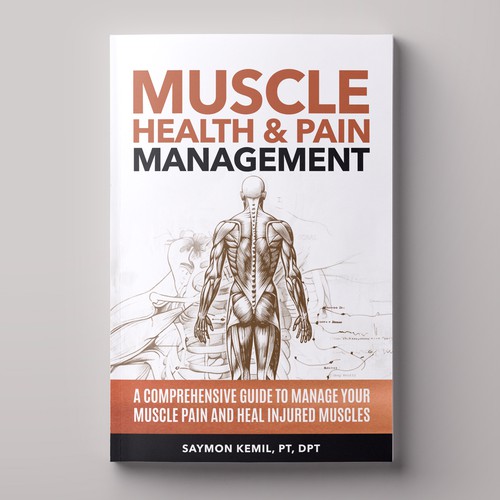 Book cover with a drawing images of the human anatomy combining muscles and bone structure. Design by magnificent 7&co