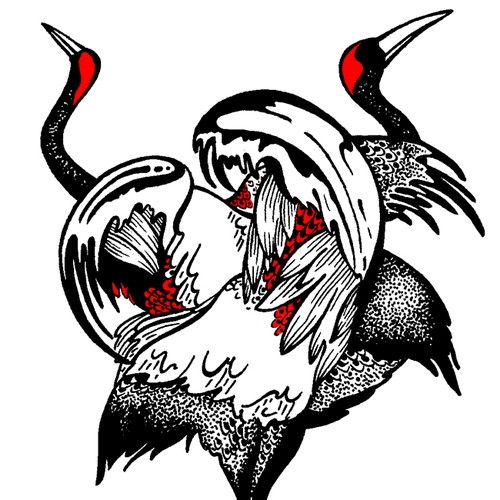 Husband + wife crane tattoo design Design by Homo_Bohemian