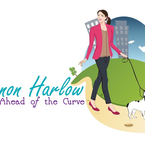 Fun character logo of woman walking two dogs! (for a blog) Design by Bugle250