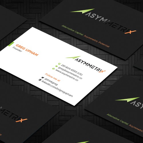 Design a cool, edgey but sophisticated business card for an alternative investment firm. Design von Taaiebah