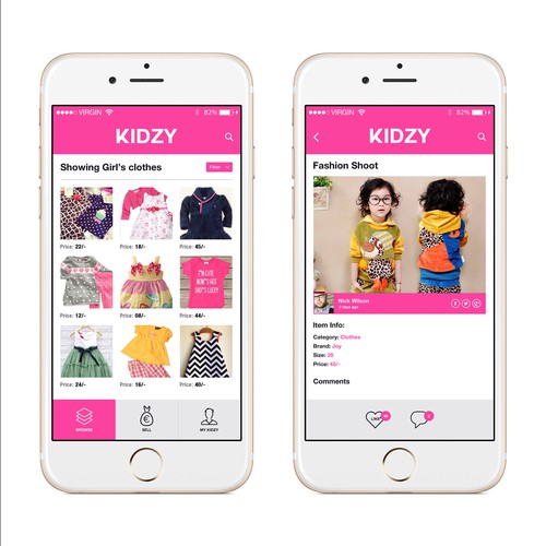 Mobile App Kidzy 2 simple screens + Logo. Design by LIONIFY DESIGnSTUDIO