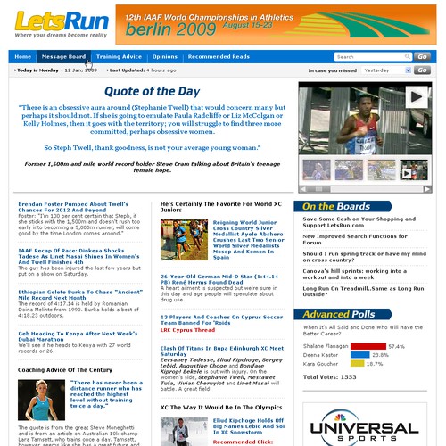 LetsRun.com Homepage Re-Design/Cleanup Diseño de crea8iveart
