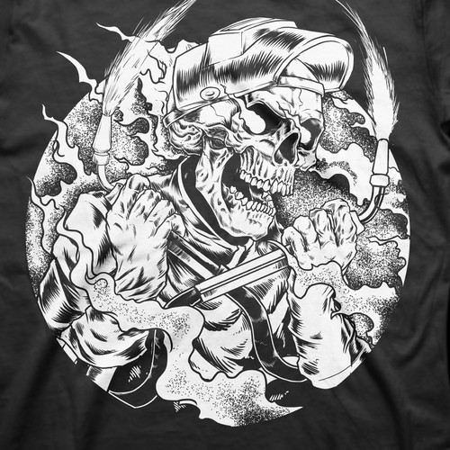 Welders Shirt Design With Skull Grinning and Welders Helmet Design von Wahyudi Artwork