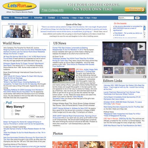 LetsRun.com Homepage Re-Design/Cleanup Diseño de eberswine