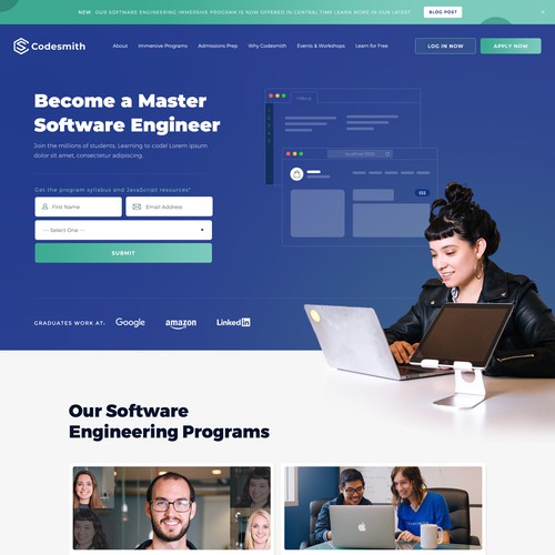 "New website homepage design to attract software engineering students" Design by Interframers™