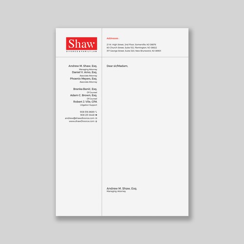 Letterhead for Divorce & Family Law Firm; Modern, Minimalist, Conservative Design Design by a r t  ^ s t a r