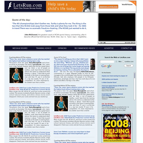 LetsRun.com Homepage Re-Design/Cleanup Diseño de duskoskoko
