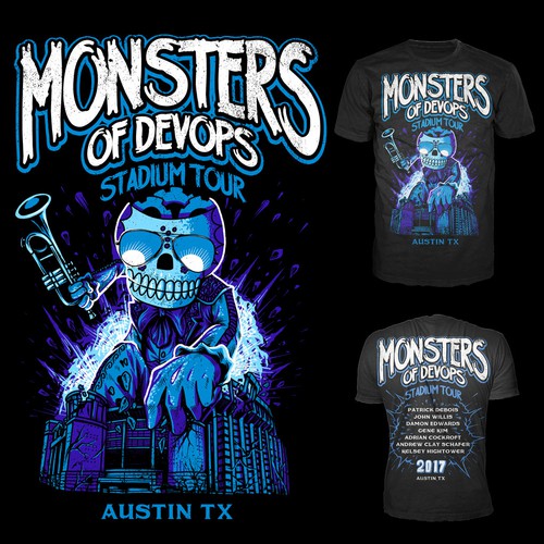 Monsters of devops - create a rock band reunion tour style shirt