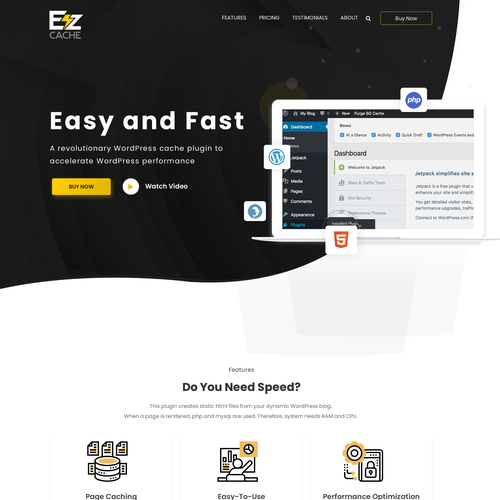 WordPress Theme for a new WordPress caching plugin (homepage only) - EzCache Design by FaTiH™