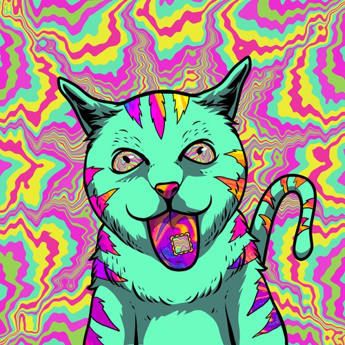 Psychedelic Cats Auto Generated Trading Cards to raise money for Cat Rescue Diseño de Amieru
