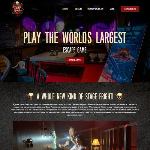 Haunted theatre game that displays both fantasy and horror adventure, Web  page design contest