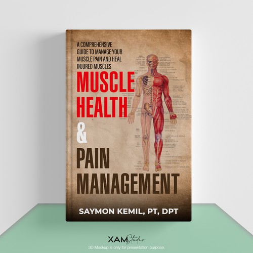 Book cover with a drawing images of the human anatomy combining muscles and bone structure. Design by XAM76