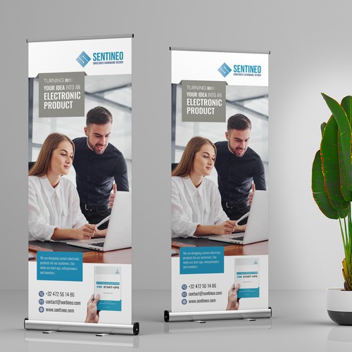 Design of a roll-up banner for a trade-fair introducing our Electronic Design Agency! Design by ideasLab°