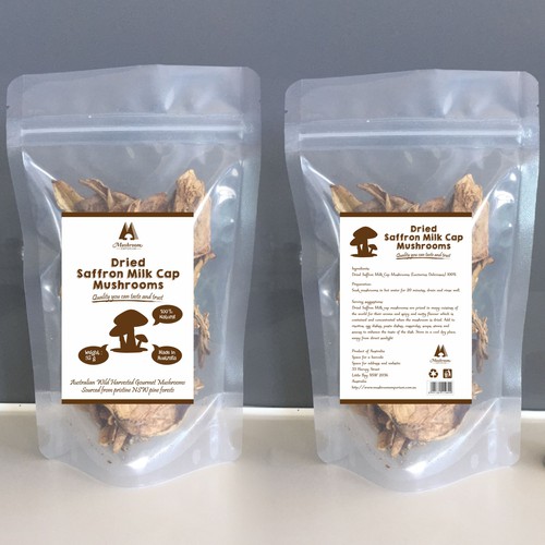 Packaging Label for Dried Mushrooms from Mushroom Emporium Product