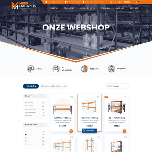 Creative website templates for a leading pallet racks company_ Meermagazijn Design réalisé par MercClass